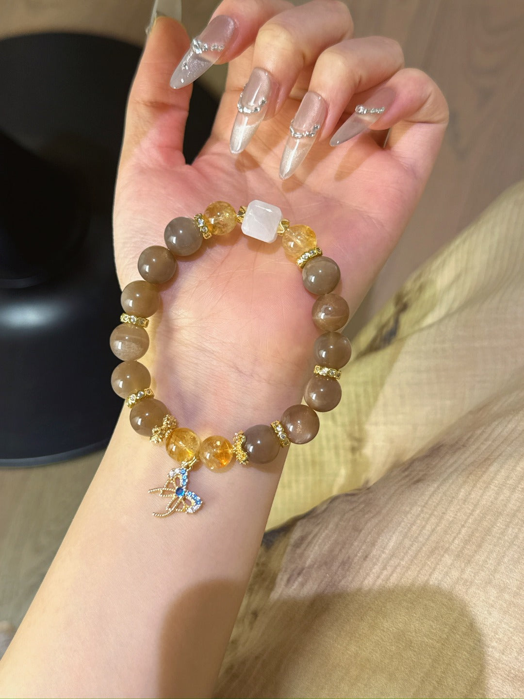 ▫️▪️ Golden backbone yellow tower crystal powder crystal sugar cube bracelet